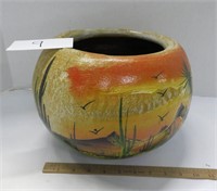 Flower Pot clay H 8" W 11" Southwest US design
