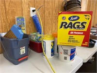 Rags, bucket, containers, duster