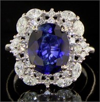 14kt Gold 5.46 ct Oval Sapphire & Diamond Ring