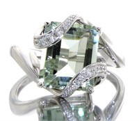 Natural 4.31 ct Green Amethyst & Diamond Ring