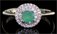 Genuine Emerald & White Topaz Ring