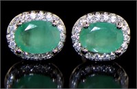 Genuine Emerald & White Topaz Stud Earrings
