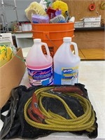 Jumper cables, cleaning supplies