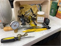 Watts gauge, screwdriver, knives, saw blades, etc