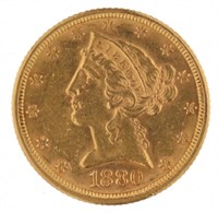 1880 Liberty Head $5.00 Gold Half Eagle