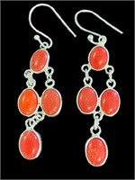Natural 9.00 ct Red Coral Dangle Earrings