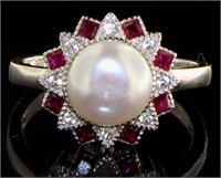 Beautiful Pearl & Ruby Designer Ring