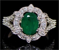 14K White Gold 2.22 ct Emerald and Diamond Ring