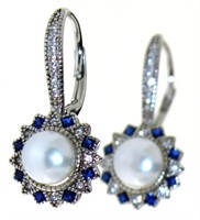Beautiful Pearl, Sapphire, & White Topaz Earrings