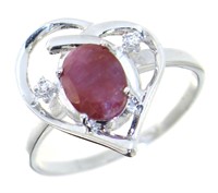 Genuine Oval Ruby & White Topaz Ring