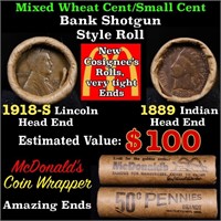 Mixed small cents 1c orig shotgun roll, 1918-s