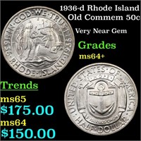 1936-d Rhode Island Old Commem 50c Grades Choice+