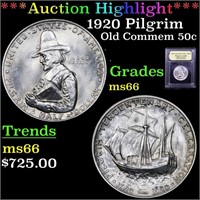 *Highlight* 1920 Pilgrim Old Commem 50c Graded GEM