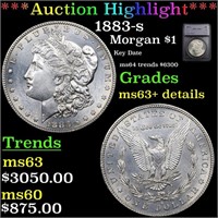 *Highlight* 1883-s Morgan $1 Graded ms63+ details