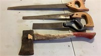 3 Small Hand Saws & Hand Axe