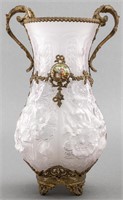 Antique Frosted Glass Ormolu Mounted Vase