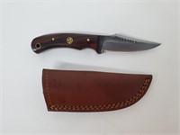 Fixed Blade Damascus Knife w/Leather Sheath