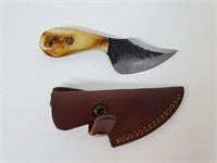 Damascus Skinner Knife w/Leather Sheath
