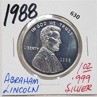 1988 1oz .999 Silver Abraham Lincoln Round