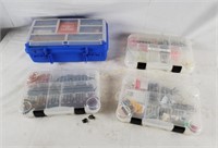 4 Small Plastic Tackleboxes W/ Worms & Supplies
