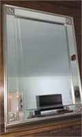Beveled glass mirror, 32 x 24 framed silver frame,