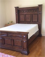 Art furniture queen bed with tall wooden head