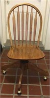Vintage oak office chair, spindle back, on