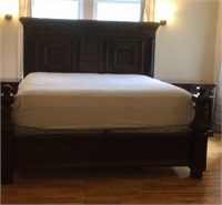 King wooden bed, with headboard, footboard, and