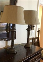 Set of 2 29” oil rubbed brass table lamps, with