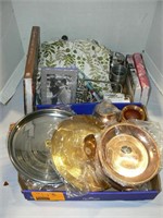 ASSORTED COPPER, BRASS, STAINLESS DISHES, "GOD'S