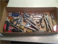 Flat of tools - ratchets vise grips wrenches etc.