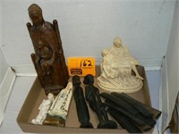 FLAT WITH RELIGIOUS STATUARY, CARVED WOOD FIGURES