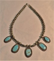 VINTAGE STERLING NECKLACE WITH TURQUOISE STONE 35G