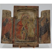 Antique Hand Painted Russian Icon On Wood 19th C