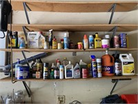 Two Shelves of Assorted Oils & Cleaners