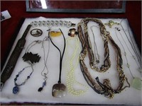 Showcase of Jewelry. Necklaces, etc.