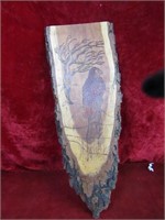 Carved wood slab. Eagle. Artist signed.
