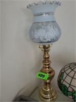 GOLD COLOR METAL LAMP WITH ETCHED SHADE