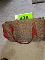 BROWN COACH PURSE W/ RED INTERIOR AS SEEN