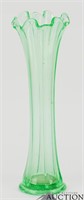 Vaseline Uranium Glass Ruffled Edge Flower Vase