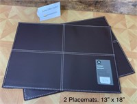 2 Faux Leather Placemats - Brown (13" x 18")