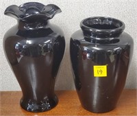Lot of 2 Black Amethyst Glass Vases