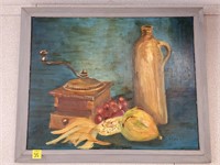 Oil on Canvas Still Life Paintingw/ Coffee Grinder