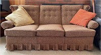 Country Brown Tweed Sofa w/ Wood Accents