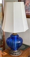 Sapphire Blue Art Glass Table Lamp