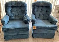 Pair of Blue Green Upholstered Rockers