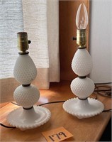 Pair of Milk Glass Hob Nail Dresser Lamps
