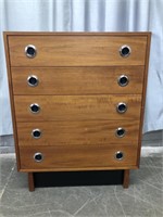 TEAK VENEER 5 DRAWER HIGHBOY DRESSER