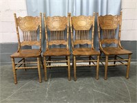 4 OAK PRESS BACK DINING CHAIRS