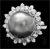 Certified Tahitian Pearl and Diamond 14k Gold Ring